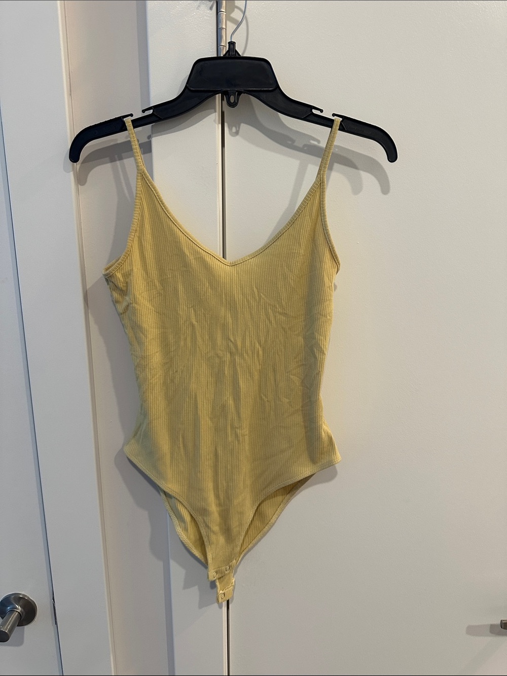 American Eagle Outfitters Yellow Ribbed V-Neck Tank Bodysuit